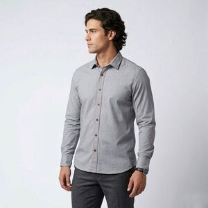 104 TED BAKER Men's Micro Geo Print Long Sleeve Slim Shirt - Grey, Sz 6 [XXL]